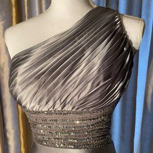 Prom formal silver dress with train
